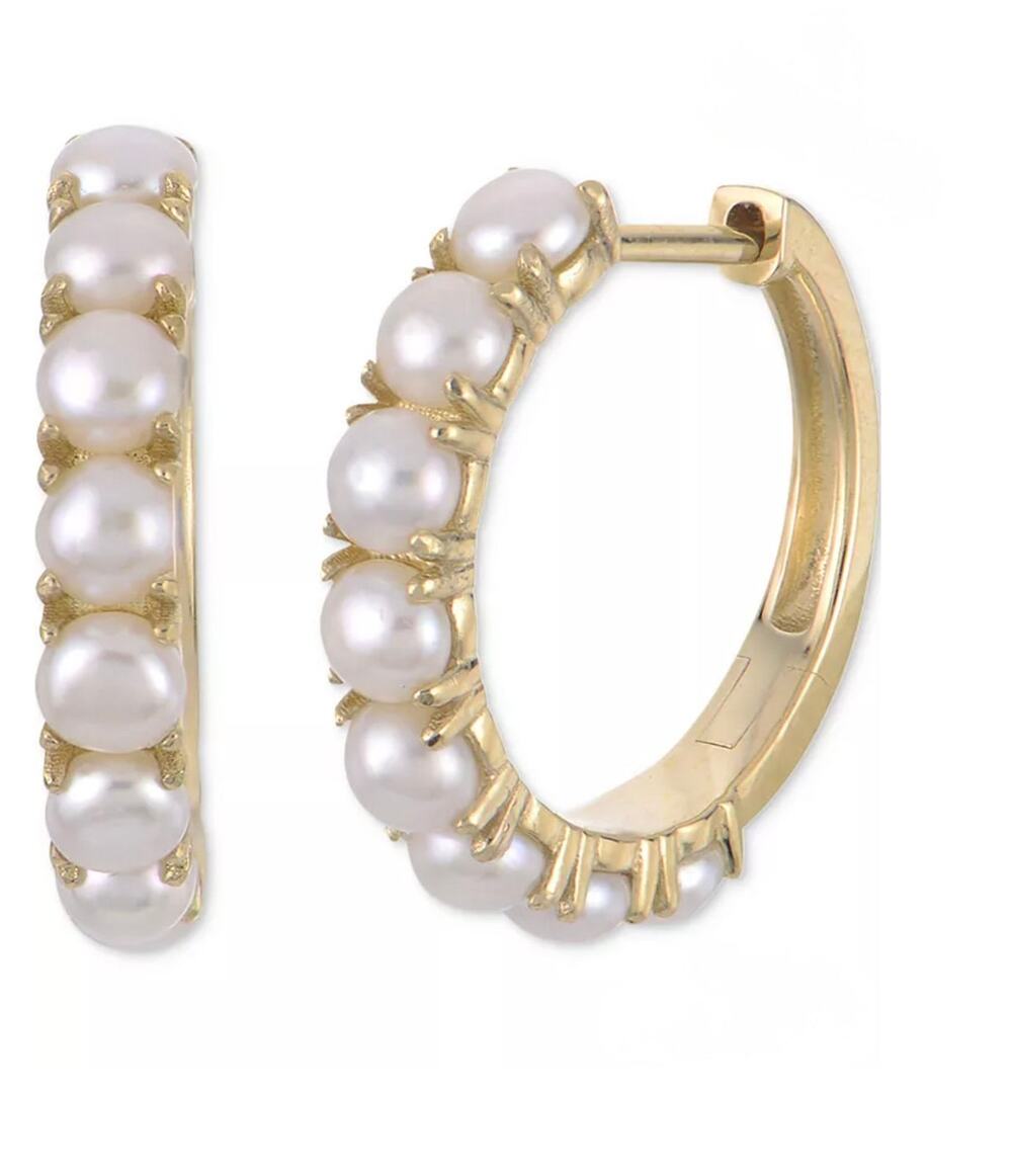 R.H. Macy's Pearl 1/2" Hoop Earrings in 14k Gold Over Sterling Silver - NIB